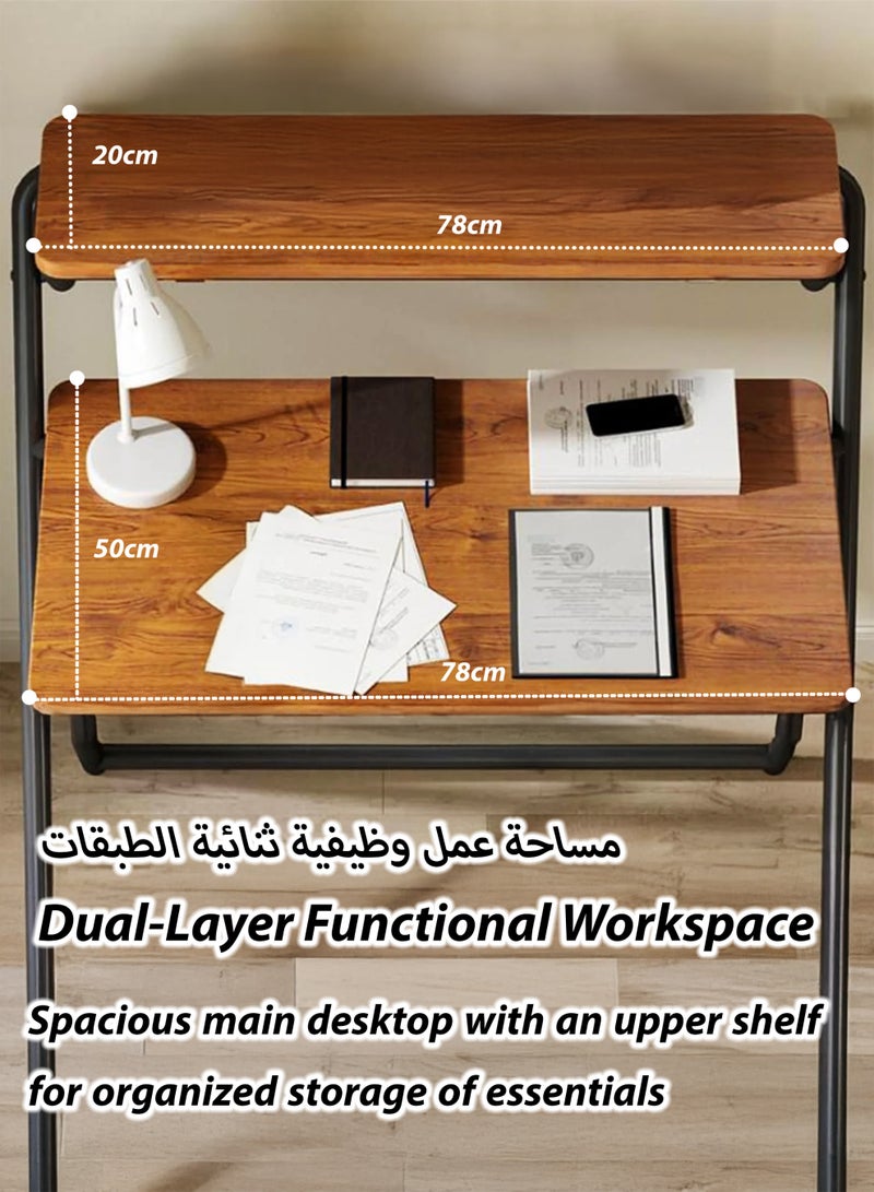 Toshionics Foldable Laptop Desk with Shelf | Space-Saving Home Office Computer Table | Portable Folding Study Desk with MDF Wood Top & Steel X-Frame | Brown - Image 5